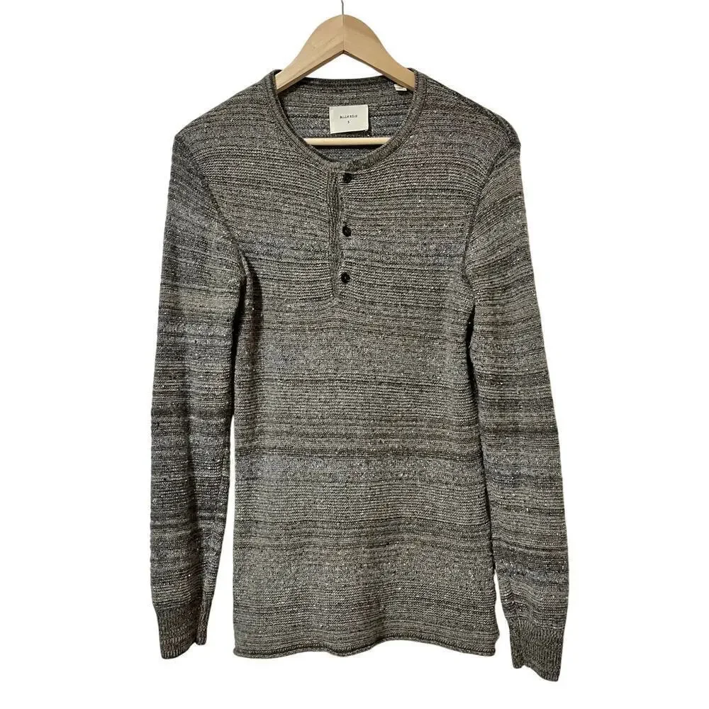 Billy Reid Men’s Textured Wool Blend Henley Sweater Size S Gray‎ Made in Italy